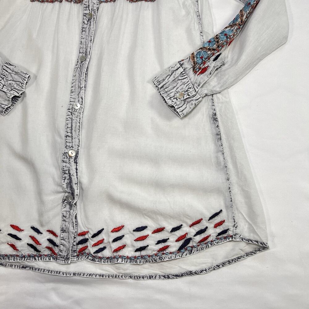 Scully Blouse Womens Size XS White-Gray Embroidered Button Up LS Western Cowgirl - Picture 4 of 14